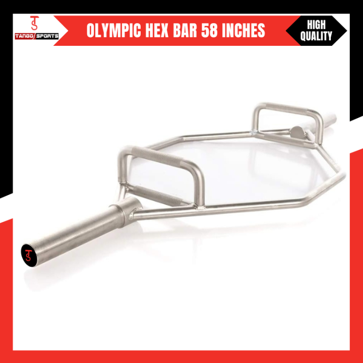 Olympic Hex Bar with Two-Handle Options for Squats, Deadlifts, Shrugs and Power Pulls, 58 Inch Bar with 9-Inch Sleeve, Silver