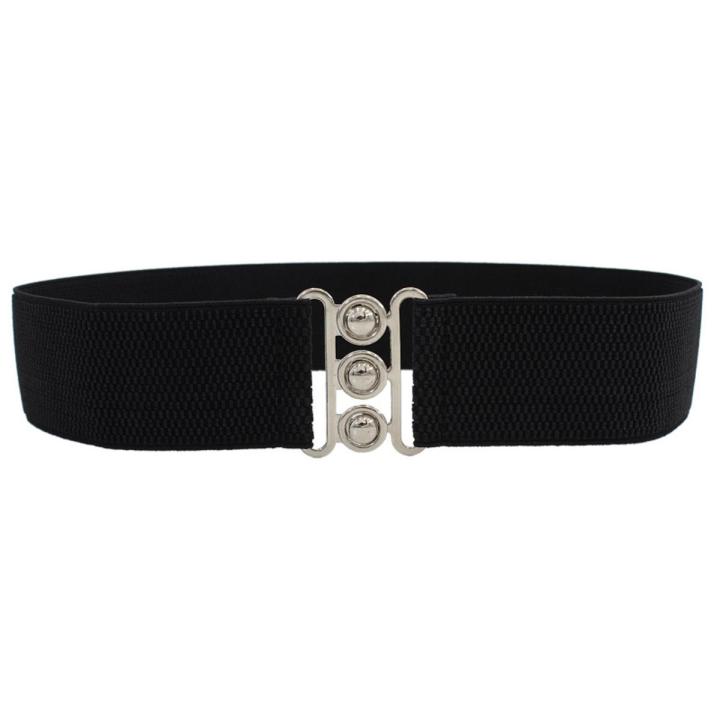 Elastic Waistband Double Ring Metal Pin Buckle Wide Belt For Women Fashion Dress Decoration Accessories
