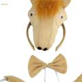 Animal Horse Costume Accessories Hair Band Ears Headband Bow Tie Tail for Cosplay Photo without paws. 