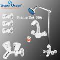 Bathroom Set Shower Set Wall Mounted Complete Bathroom Fitting 100% Brass Chrome Super Ocean Sanitary fittings Prime Set. 
