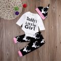 Romper And Pajama Trouser With Cap 3 Pieces Set Daddy's Little Man Printed  Full Sleeve Tee Top's Clothes sets Dresses outfit. 