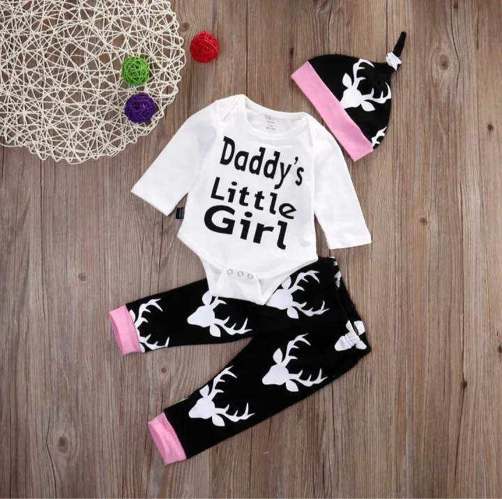 Romper%20And%20Pajama%20Trouser%20With%20Cap%203%20Pieces%20Set%20Daddy's%20Little%20Man%20Printed%20%20Full%20Sleeve%20Tee%20Top's%20Clothes%20sets%20Dresses%20outfit%20-%20Image%202