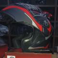 Helmet Jiekai JK-902 FlipUp Dual Visor DOT Approved Black Red&Grey Graphic. 