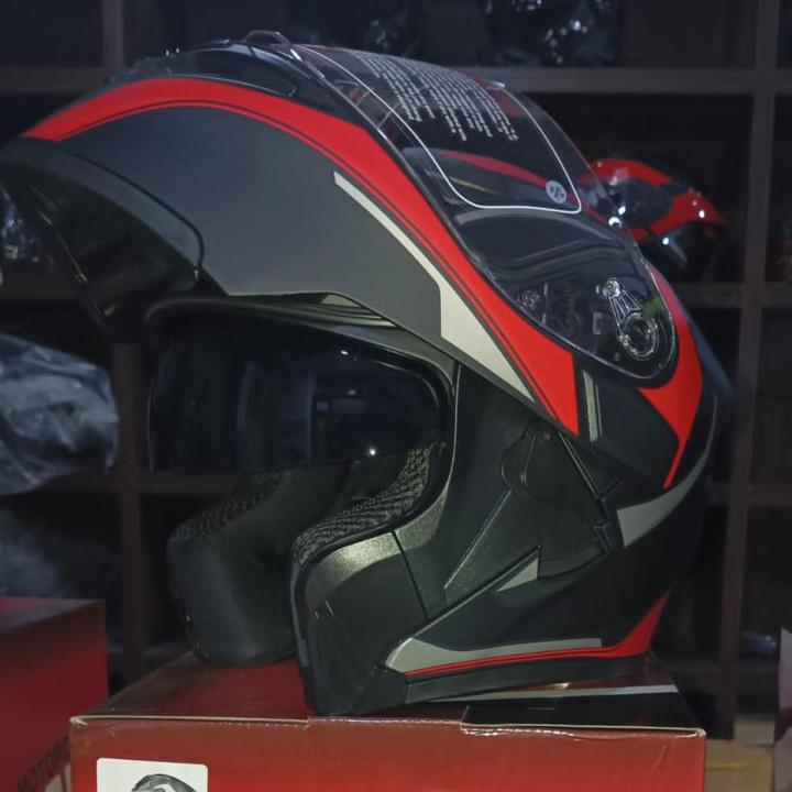 Helmet Jiekai JK-902 FlipUp Dual Visor DOT Approved Black Red&Grey Graphic