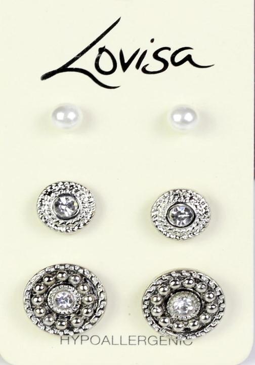Lovisa Silver Plated Earrings With Stones And Pearl Fashion Jewelry Pack Of 3  For Girls, Women, Her High Quality