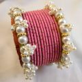 Trendy metal bangles set with pearl bangles golden dotted pearl bangles set bangles for girls in all sizes and colors. 