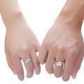 Pair of Adjustable Engagement Couple Rings set With Box for Girls and Boys Silver Diamond Cuple Rings Pair resizable. 