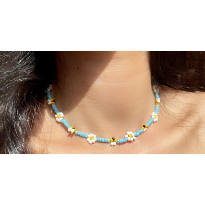 Flower Bead Necklace Bee And Flower Necklace, Cute Daisy Flower