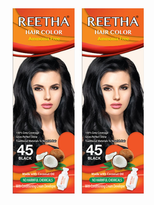 2 Packs of Reetha Hair Color 45 Black Small