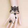 Flower Simple Black Bracelets Chain with Ring- Black Pearl Bracelets for Girls. 