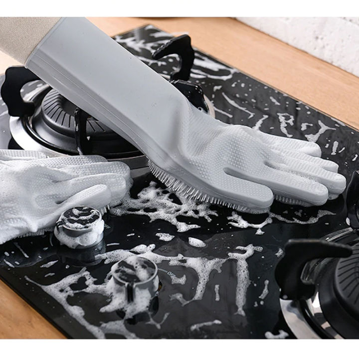 Magic Dishwashing Cleaning Sponge Gloves Reusable Silicone Brush Scrubber Gloves Heat Resistant for Dishwashing Kitchen Bathroom Cleaning Pet Hair Care Car Washing