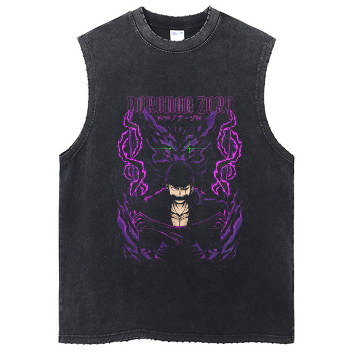 One Piece Washed Oversized Vest Japanese Anime Girls Graphic Tanks Tops Hipster 2023 Mens Summer Hip Hop Casual Sleeveless Tees