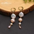 【Happy childhood memories】GLSEEVO Natural Fresh Water Baroque Pearl Long Drop Earrings For Women Party Engagement Fine Jewelry Kolczyki GE0899. 