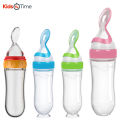 Baby Silicone Feeding Bottle Spoon Baby Food Feeder with Standing Base for Infant Dispensing and Feeding, 90ml. 