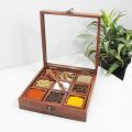 Wooden Spice Container Masala Box Rack with wooden spoon Dry Fruit Rack Storage Movable 9 solid wooden rack Spice Box  spice rack tray, Drawer Organizer for Kitchen Cabinets, Medicine storage, Medicine Daily Dose Rack Wooden Medicine Tablet. 