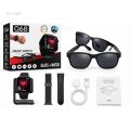 Q68 Smart Watch + Bluetooth Audio Glasses Combo – 2.01" AMOLED Display, Fitness Tracker with Open-Ear Audio Sunglasses for iOS & Android – Black. 