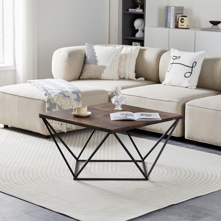 32 square coffee table industrial home accent table with metal frame