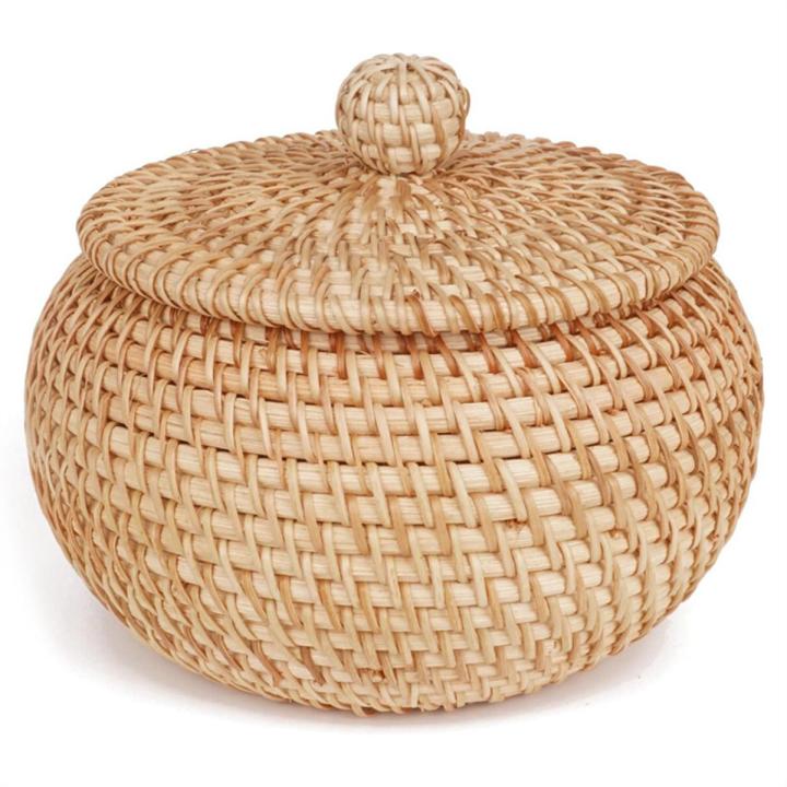 Rattan Round Basket with Lid, Rattan Storage Basket with Lid, Fruit Snacks Basket for Table Shelf