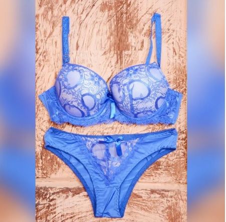 Elma Gail - Blue Net Soft Pad Sexy Bra and Sexy Panties Set For women