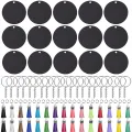 120PCS Black Acrylic Keychain Blanks Round Circle Disc Christmas Ornaments for Vinyl Kit Including DIY Keychain Vinyl Crafting. 