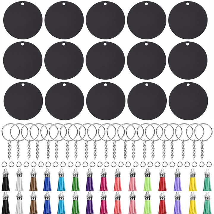 120PCS Black Acrylic Keychain Blanks Round Circle Disc Christmas Ornaments for Vinyl Kit Including DIY Keychain Vinyl Crafting