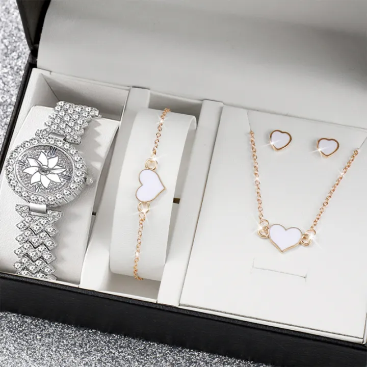 Fashionable%205-Piece%20Quartz%20Watch%20Collection%20for%20Women%20-%20Petal%20Gold%20Timepiece%20with%20Elegant%20Earrings%20&%20Necklace%20Set%20-%20Image%202