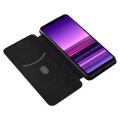 For Sony Xperia 1 III Carbon Fiber Texture Horizontal Flip TPU + PC + PU Leather Case with Card Slot. 