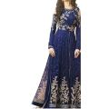 3-Piece Chiffon Fully Embroidered Maxi Dress for Women/Girls, Navy Blue, AR-07. 