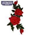 Green forest Clothes Patch Fine Texture Red Green Floral 3D Embroidery Patch Applique. 