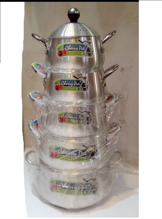 Silver Steel Cooking PotS (Pateli) (Degchi) Pot set Made in Pakistan 5 with different sizes Pot Set Aluminium With Metal Finish ڈیگی سیٹ Degchi Set pot with Lid Cover