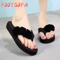 OIMG Korean For Summer Fashion Women'S Flower Clip Toe Flip Flops Non-Slip Wedges Beach Slippers Wedge Sandals Female Women Shoes. 