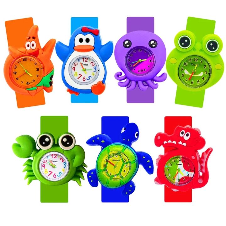 Cute Shark/Whale/Goldfish Children Slap Watch Baby Study-time Toy Green Frog/Crab/Turtle 1-9 Years Old Kids Watches for Boy Girl