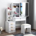 Modern Makeup Vanity Dressing Table with Sliding Mirror, Vanity Desk Set for Women, Cushioned Stool, 4 Drawer Shelves Hidden Storage Compartment - Elevate Your Space with This Contemporary Beauty Haven. 