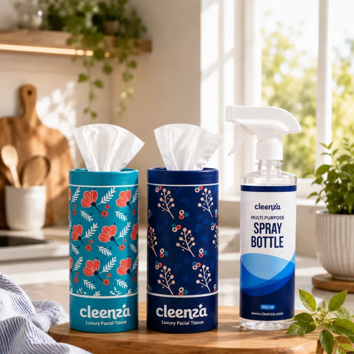 Cleenza%20Bundle%20Pack%20of%202%20Luxury%20Facial%20Tissue%20+%20500ml%20Premium%20Multi%20Purpose%20Spray%20Bottle%20-%20Image%202