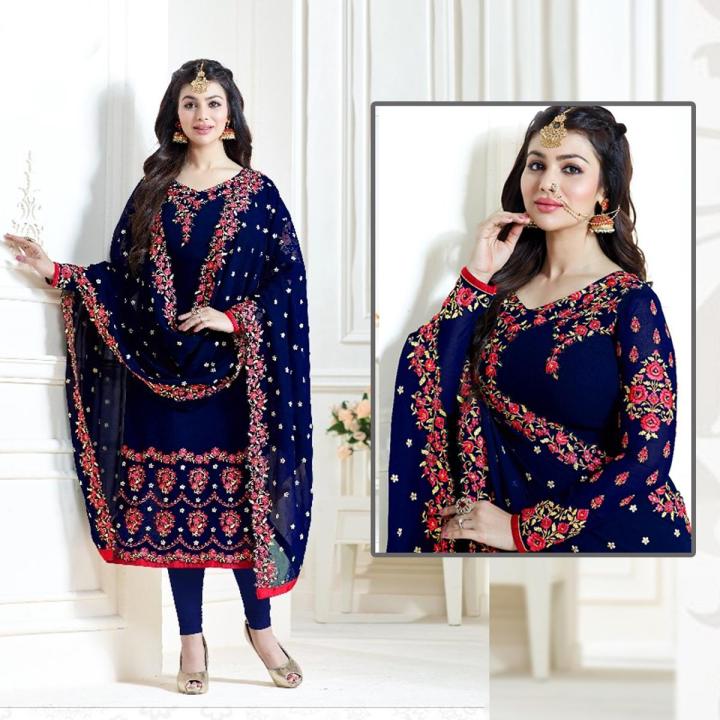 Women Chiffon Embroidered Dress Blue Unstitched WH-18