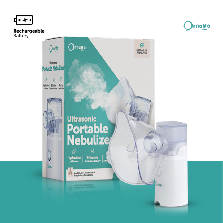 ORNAVO Portable Mesh Nebulizer-Rechargeable- 2 modes hand held nebulizer- EFFICIENT RESPIRATORY RELIEF Pakistan's Best Portable Nebulizer Machine for Kids & Adults with Double Masks , 6 months warranty