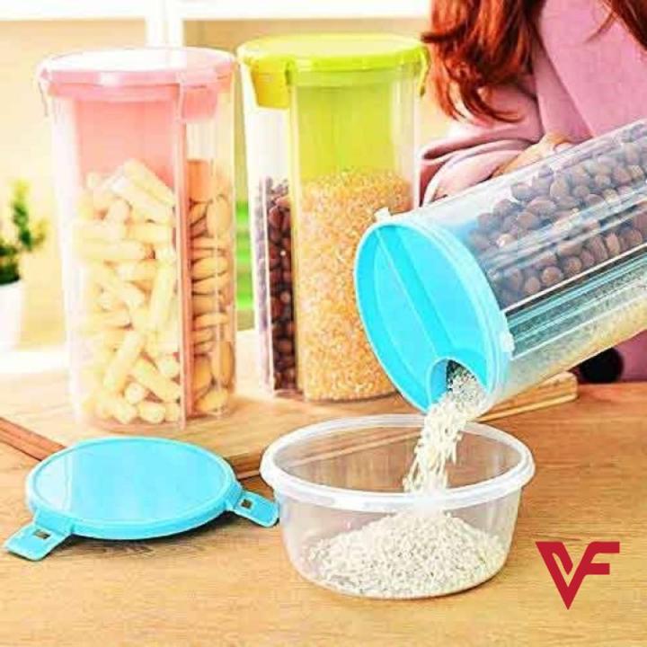 Plastic Food Storage 3 In 1 Partition Jar Box (1.5 KG) | 3 Portion storage jar - Multipurpose kitchen jar | Fruit Storage Spice Jar | Marshal Storage Jar