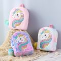 Rainbow Fluffy Unicorn Backpack Plush Back To School Rucksack Zipper Bag. 