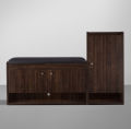 SR001 - Oak Wood Contemporary Design Dark Brown Polish Finish Shoe Cabinet Storage Rack Living Room Shelves Books Organizer. 