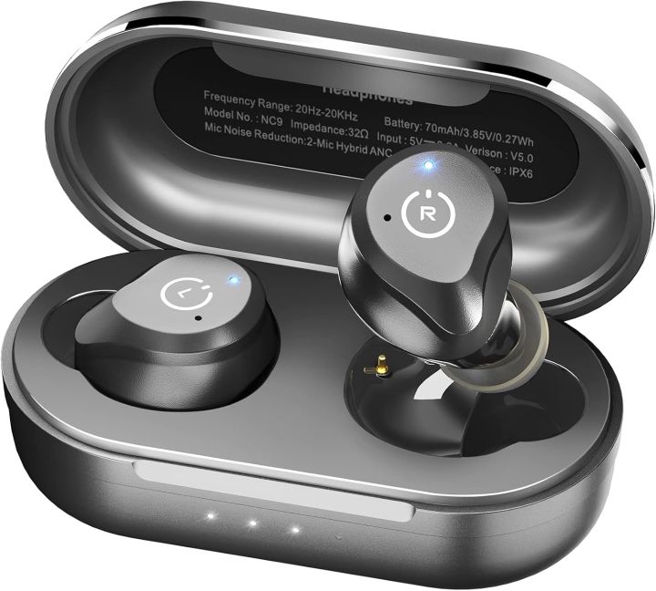 TOZO NC9 Hybrid Active Noise Cancelling Wireless Earbuds, in Ear Headphones IPX6 Waterproof Bluetooth 5.3 Stereo Earphones, Immersive Sound Premium Deep Bass Headset Matte Black