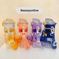 Imported Original Water Bottle Motion Bpa-Free Acrylic Water Bottle Perfect For School Kids And Active Females Customizable Sipper And 550ml Capacity Vibrant Colors And Playful Patterns Double Drinking Nozzle Design With Straw Moveable Transparent Caps. 