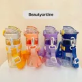 Imported Original Water Bottle Motion Bpa-Free Acrylic Water Bottle Perfect For School Kids And Active Females Customizable Sipper And 550ml Capacity Vibrant Colors And Playful Patterns Double Drinking Nozzle Design With Straw Moveable Transparent Caps. 