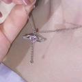 Kpop Fairy Wings Pink Heart Crystal Pendant Necklace Y2K Egirl Emo Women Heart Clavicle Chain Choker Fashion Jewelry Gifts. 