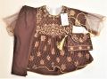 Baby Girl Stylish Eid and Wedding Dress For 1 to 6 year Frock and Pajama in Brown Color. 