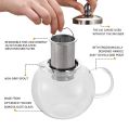 Premium Glass Tea Kettle - Borosilicate Glass with Stainless Steel Strainer, Heat Resistant Teapot, Microwave and Stove Safe Tea pot - 950ml - 1300ml. 