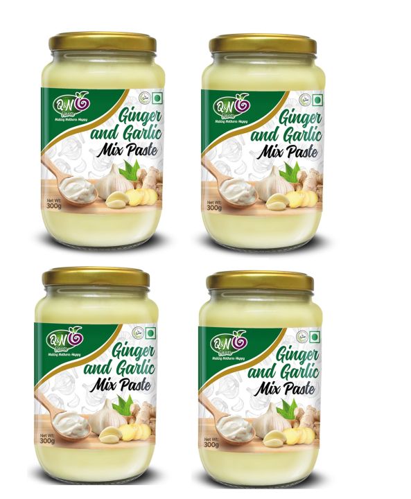 Q&N FLAVORS PREMIUM QUALITY GINGER GARLIC MIX PASTE 300GM - Pack of 4