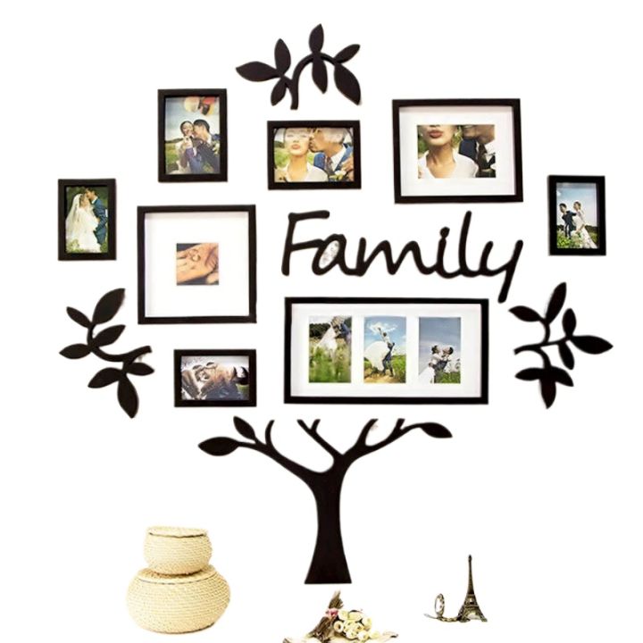 3D Wooden Wall Photo Tree with Large Picture Frames for Home Decoration
