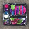 【Exclusive Discount】Kids Realistic Kitchen Toy for w/ Basket Utensil Knives Spoon Spatula Toddlers Simulation Table Ware for Play Set Presch. 