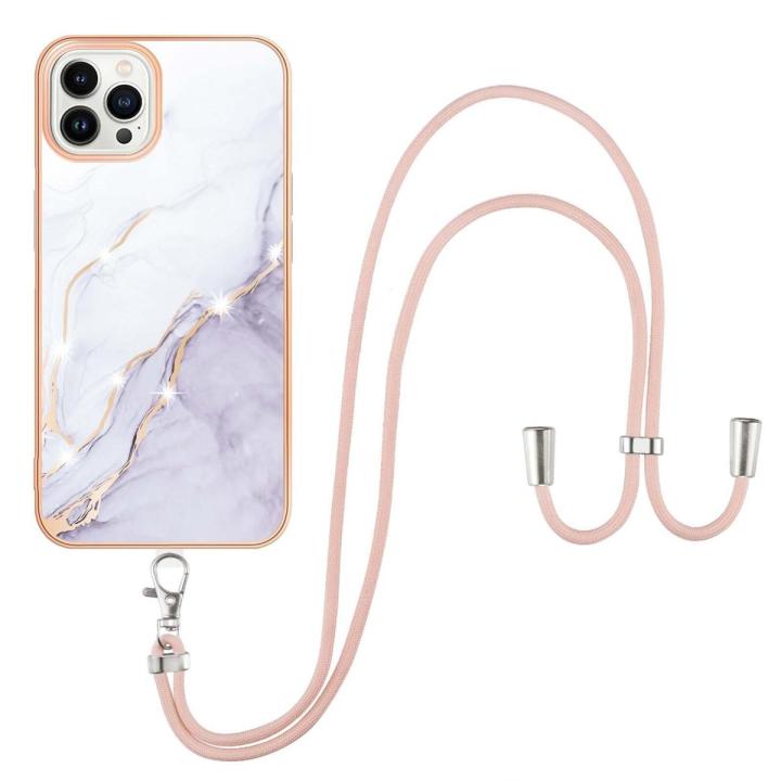 Lanyard Case for iPhone 13 Pro Max Crossbody Strap Lanyard Phone Case Silicone Marble Pattern Soft TPU Bumper Cover