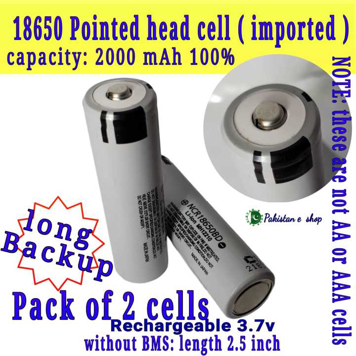 2000 mah 18650 Pointed head cells 18650 cap head cells 18650 pointed head battery 18650 button top head cells 3.7 volt Rechargeable li-ion 18650 for arduino 18650 pin point top rechargeable 3.7 volt Cell for Work Lamp cell for LED Work Light